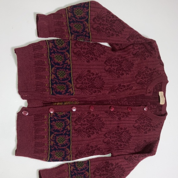 Vintage Past times 100% Wool Burgundy Cardigan Sweater Size XL - Picture 5 of 13